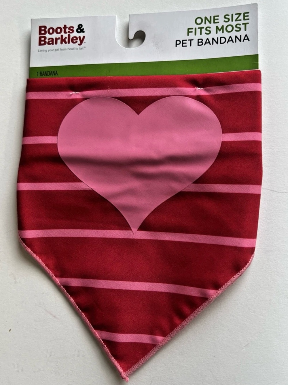 Boots & Barkley Red and Pink Heart Stripe Pet Bandana